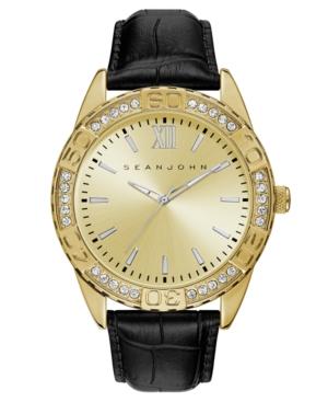 Sean John Men's Bond Black Genuine Leather Strap Watch 48mm