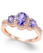 Sapphire (1-1/3 Ct. T.w.) & Diamond (1/4 Ct. T.w.) 3-stone Ring In 14k Gold (also In Emerald, Ruby & Tanzanite)