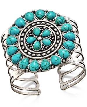 Silver-tone Turquoise-look Mandala Cuff Bracelet