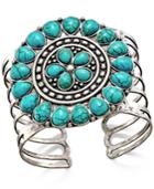 Silver-tone Turquoise-look Mandala Cuff Bracelet