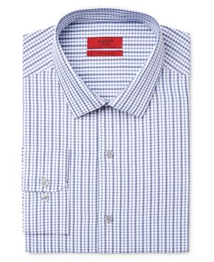 Alfani Men's Fitted Performance Stretch Easy Care Blue Dobby Check Dress Shirt, Only At Macy's