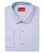 Alfani Men's Fitted Performance Stretch Easy Care Blue Dobby Check Dress Shirt, Only At Macy's