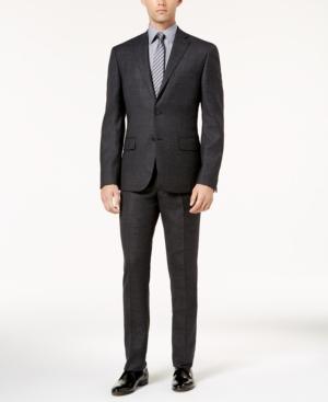 Dkny Men's Slim-fit Black And Gray Mini Check Wool Suit
