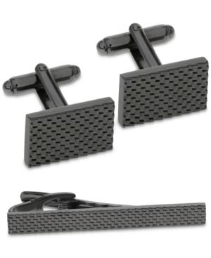 Sutton By Rhona Sutton Men's Gunmetal-tone Textured Cufflinks & Tie Bar