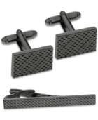 Sutton By Rhona Sutton Men's Gunmetal-tone Textured Cufflinks & Tie Bar