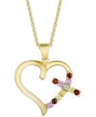 Multi-gemstone (1/2 Ct. T.w.) & Diamond Accent Cross Heart 18 Pendant Necklace In 18k Gold-plated Sterling Silver