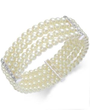 Charter Club Silver-tone Imitation Pearl Multi-row Stretch Bracelet
