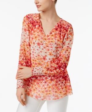 Calvin Klein Printed Smocked Peasant Top, A Macy's Exclusive