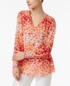 Calvin Klein Printed Smocked Peasant Top, A Macy's Exclusive