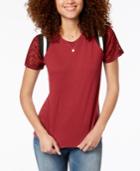 Rebellious One Juniors' Lace-sleeve Striped-shoulder Top