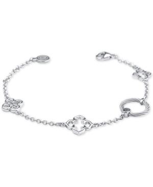 Le Fleur Silver Bracelet With White Topaz And Stainless Steel Cable