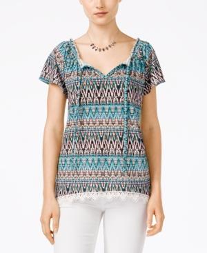Belle Du Jour Juniors' Printed Flutter Sleeve Peasant Top