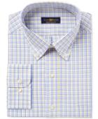 Club Room Men's Classic/regular Fit Estate Wrinkle Resistant Yellow Blue Triple Check Dress Shirt, Only At Macy's