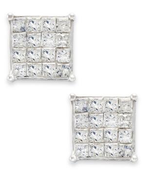 Diamond Earrings, 10k White Gold Princess-cut Diamond Stud Earrings (1 Ct. T.w.)