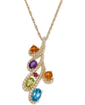 Multi-gemstone (1-1/6 Ct. T.w.) And Diamond (1/5 Ct. T.w.) Pendant Necklace In 14k Gold