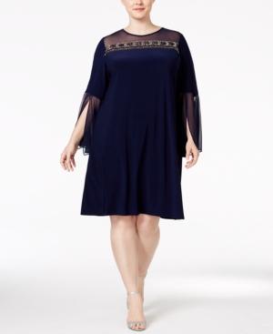 Msk Plus-size Illusion Embellished Bell-sleeve Dress