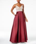 Xscape Deep-v Sequined Gown