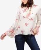Lucky Brand Floral-print Tie-neck Peasant Top