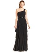 Adrianna Papell One-shoulder Tiered Chiffon Gown