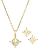 City By City Gold-tone Crystal Crisscross Pendant Necklace And Stud Earrings