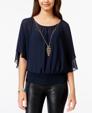 Bcx Juniors' Flutter-sleeve Necklace Blouse