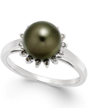 Tahitian Pearl (8mm) And Diamond (1/10 Ct. T.w.) Ring In 14k White Gold