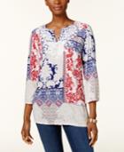 Charter Club Embroidered Patchwork-print Top, Created For Macy's