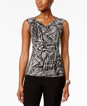 Kasper Printed Cowl-neck Shell