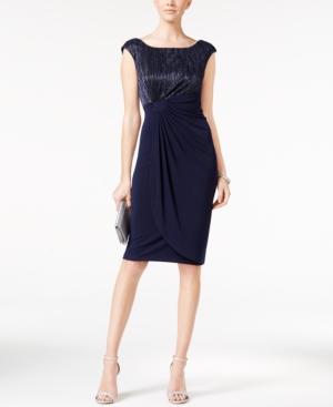 Connected Petite Metallic Faux-wrap Dress