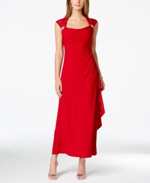 R & M Richards Petite Lace-trim Cutout-back Gown