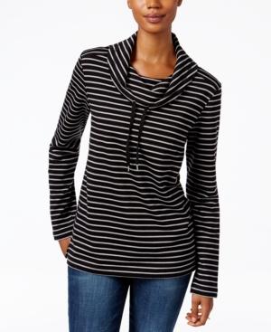 Karen Scott Striped Funnel-neck Sweater, Only At Macy's