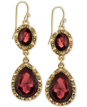 2028 Gold-tone Burgundy Crystal Double Drop Earrings, A Macy's Exclusive Style