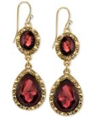 2028 Gold-tone Burgundy Crystal Double Drop Earrings, A Macy's Exclusive Style