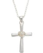 Cultured Freshwater Pearl Cross Pendant Necklace (3 1/2mm) In Sterling Silver
