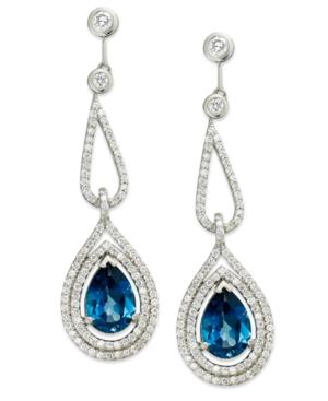 14k White Gold Earrings, London Blue Topaz (7 Ct. T.w.) And Diamond (1-3/8 Ct. T.w.) Pear Drop Earrings