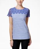 Charter Club Striped Lace-yoke Tee, Only At Macy's