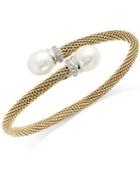 Cultured Freshwater Pearl Mesh Cuff Bracelet In 14k Gold Over Sterling Silver (10mm)