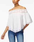 The Edit By Seventeen Juniors' Lace-trim Metallic Off-the-shoulder Top, Only At Macy's