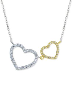 Giani Bernini Two-tone Pave Heart Pendant Necklace In Sterling Silver And 18k Gold-plated Sterling Silver, Only At Macy's