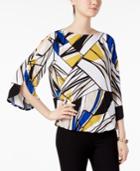 Kasper Printed Split-sleeve Blouson Top
