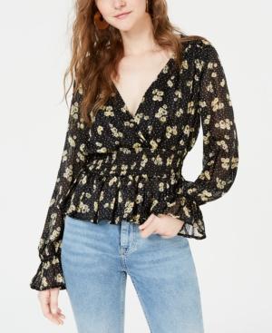 Crave Fame Juniors' Metallic Floral-print Top