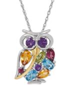 Multi-gemstone Owl Pendant Necklace (2 Ct. T.w.) In Sterling Silver And 14k Gold-plated Sterling Silver