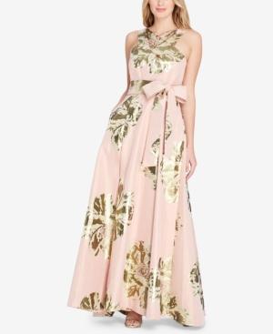 Tahari Metallic Floral-print Gown