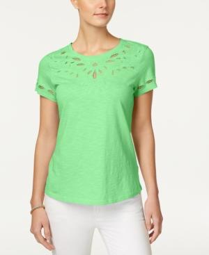 Charter Club Cotton Cutout-detail Embroidered Top, Created For Macy's