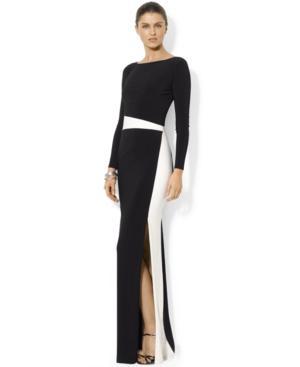 Lauren Ralph Lauren Long-sleeve Colorblocked Gown