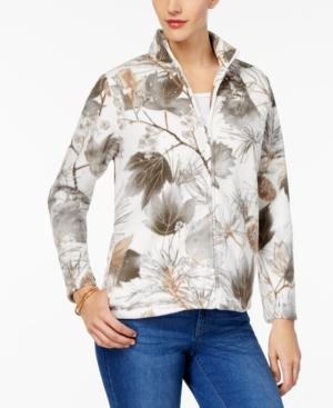 Alfred Dunner Leaf-print Fleece Active Jacket