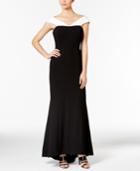 Calvin Klein Colorblocked Crepe Off-the-shoulder Gown