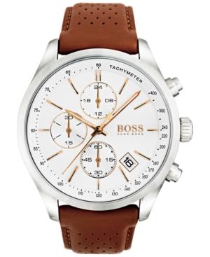 Boss Hugo Boss Men's Chronograph Grand Prix Brown Leather Strap Watch 44mm 1513475