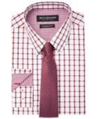 Nick Graham Men's Fitted Windowpane Dress Shirt & Textured Tie Set