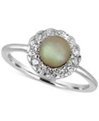 Majorica Sterling Silver Imitation Pearl And Crystal Ring